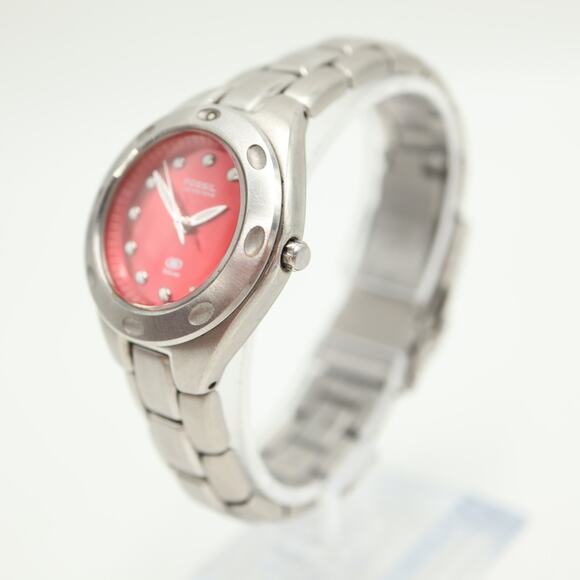 Fossil Blue 30mm Red Dial Womens Watch w 6" Stainless Steel AM3340 New Battery - Picture 8 of 10